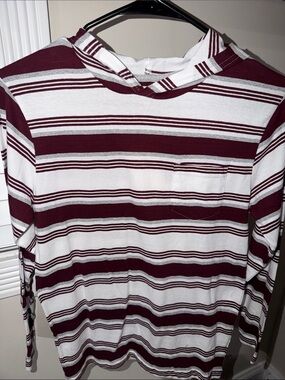 Kids Striped Hooded Long-Sleeve Top in White and Burgundy